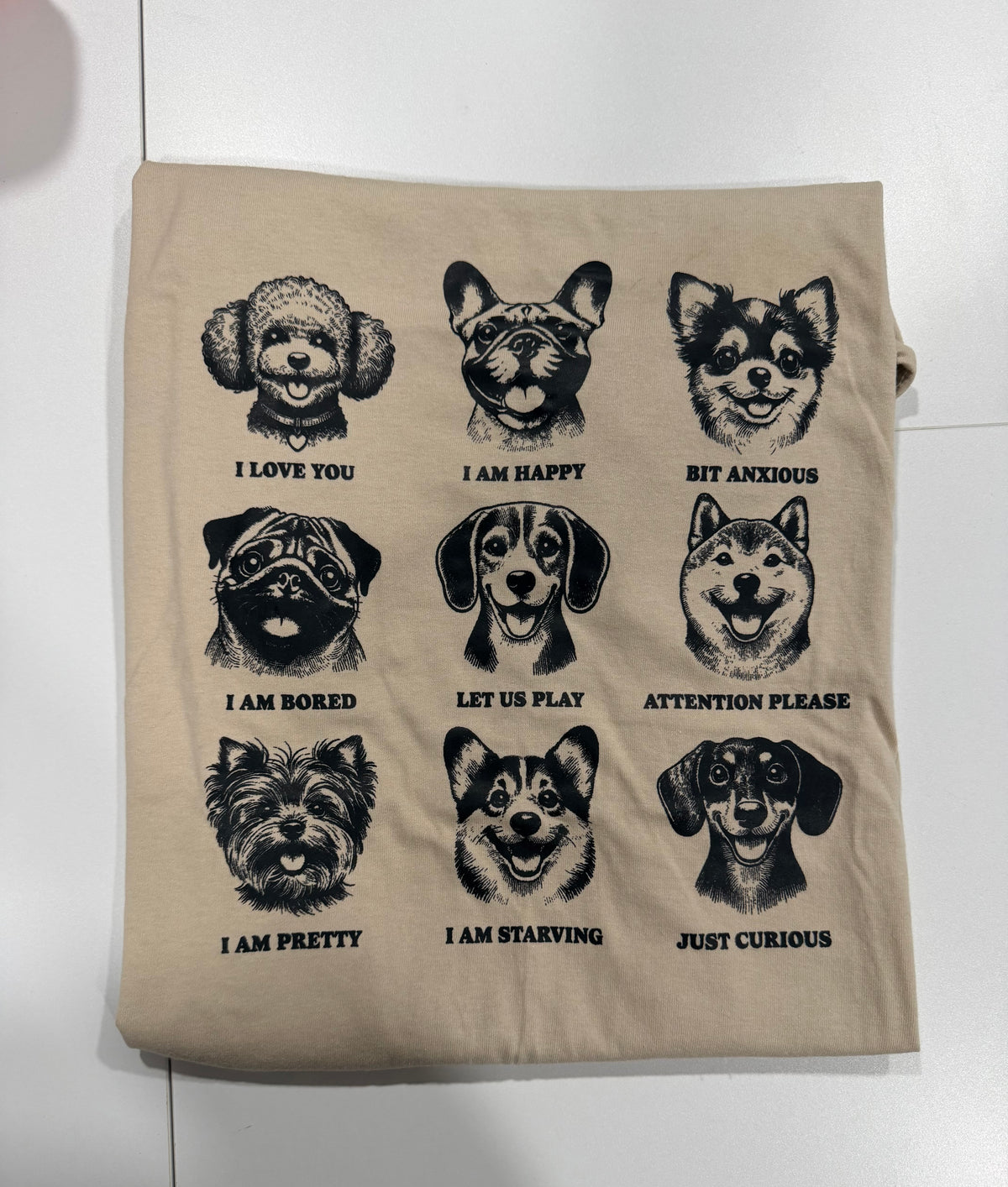 Small Dog Moods Beige T-Shirt