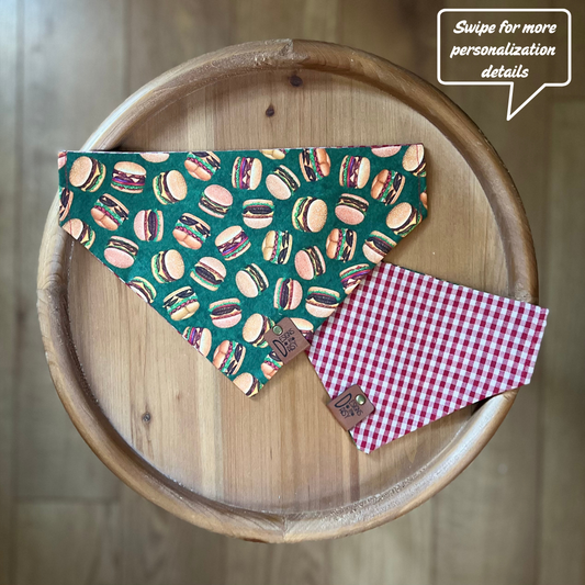 Red Plaid Burger / LAST CHANCE / Reversible / Over-the-Collar / Pet Bandana / CLEARANCE