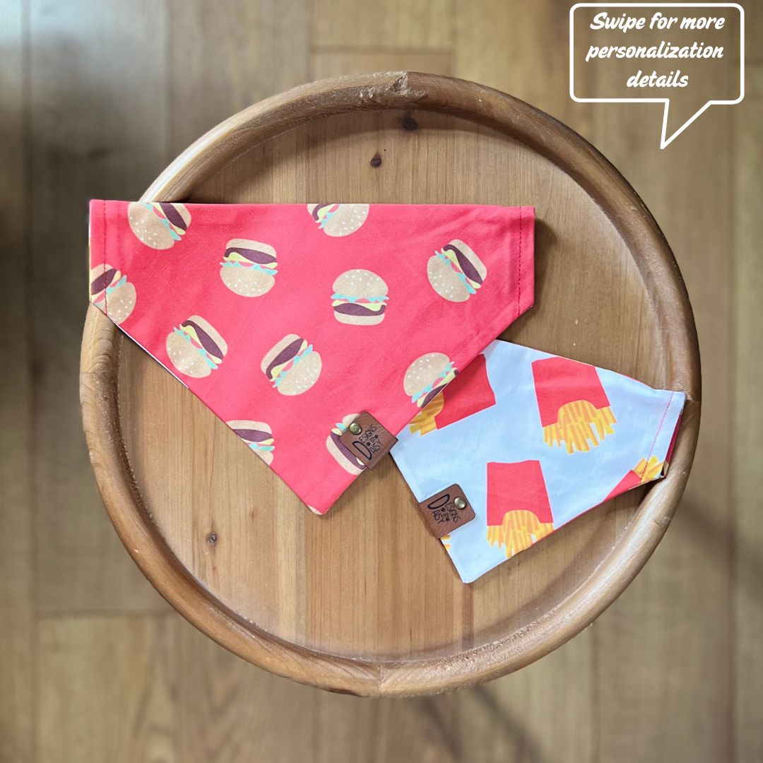 Burger N' Fries / LAST CHANCE / Reversible / Over-the-Collar / Pet Bandana / CLEARANCE