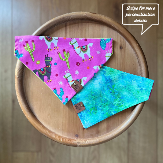 Blue Llama Drama / LAST CHANCE / Reversible / Over-the-Collar / Pet Bandana / CLEARANCE