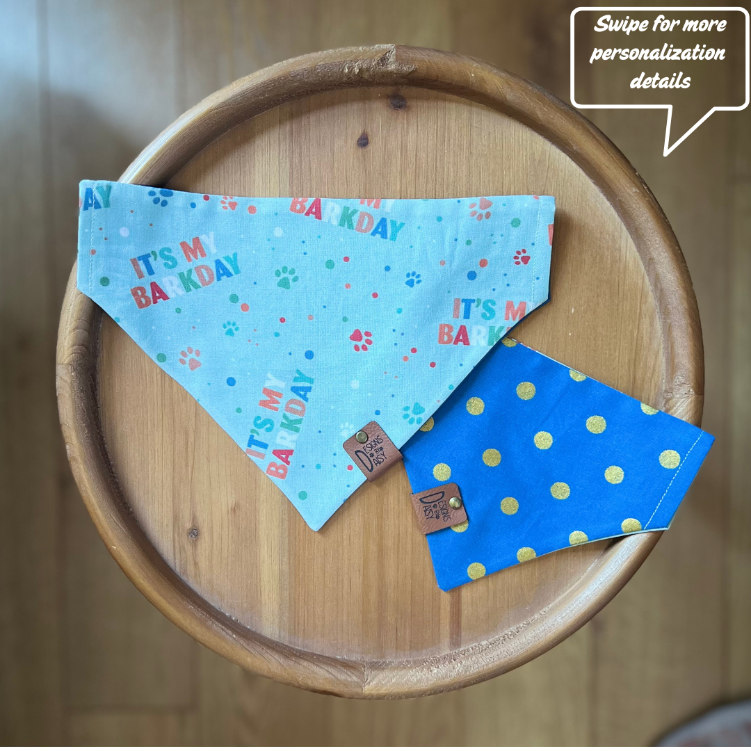 Birthday Pup Blue / Reversible / Over-the-Collar / Pet Bandana