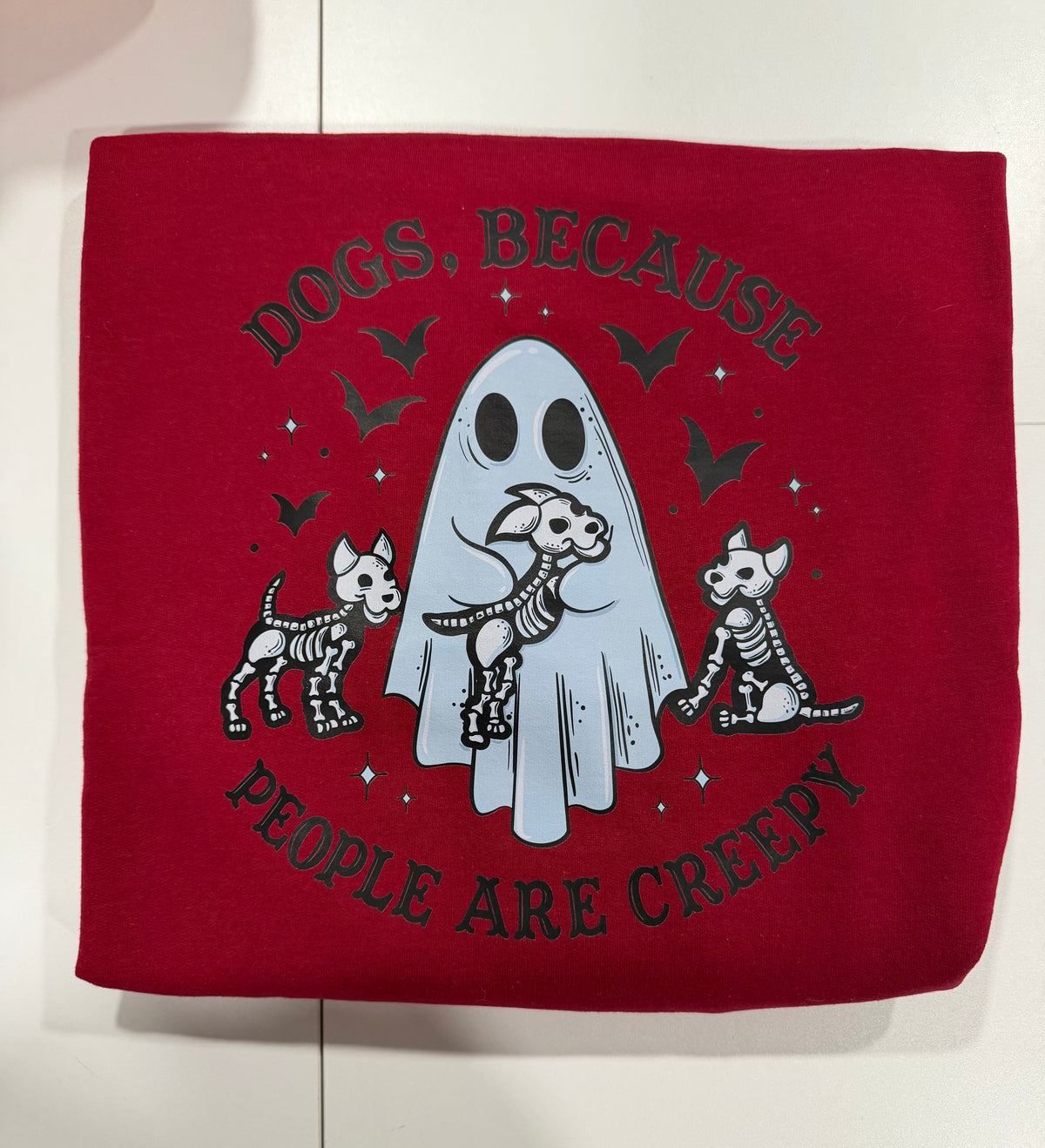 Dogs Because People are Creepy Maroon Crewneck