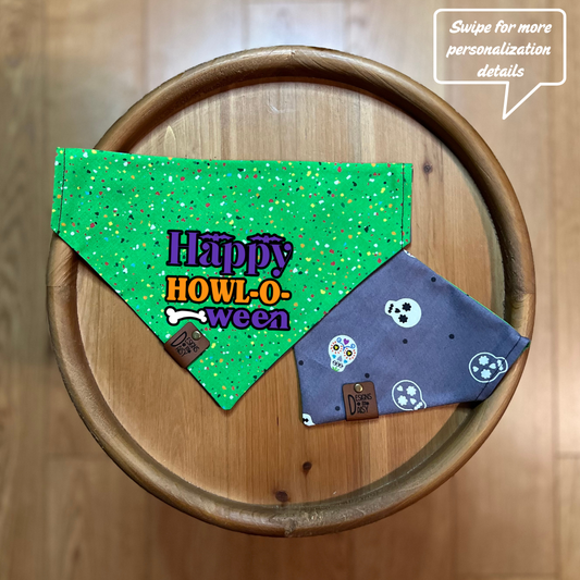 Happy Howl-o-Ween / LAST CHANCE / Reversible / Over-the-Collar / Pet Bandana / GLOW IN THE DARK