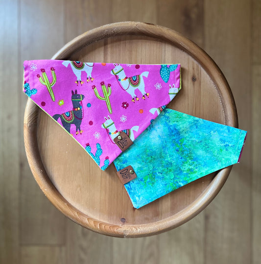 Blue Llama Drama / LAST CHANCE / Reversible / Over-the-Collar / Pet Bandana / CLEARANCE