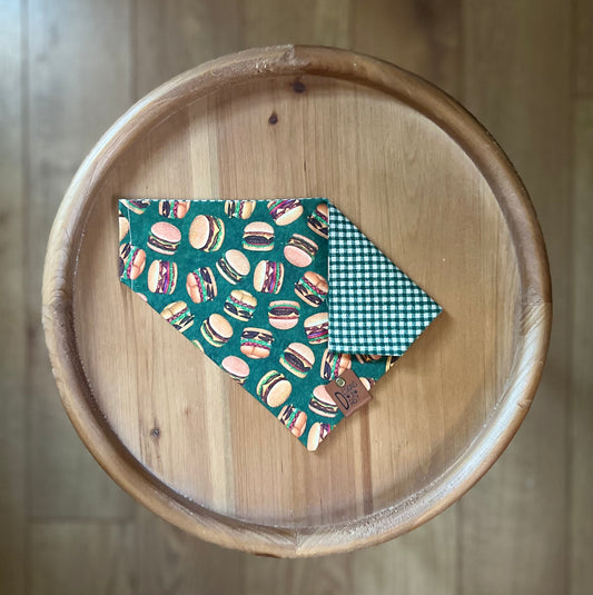Green Plaid Burger / LAST CHANCE / Reversible / Over-the-Collar / Pet Bandana / CLEARANCE