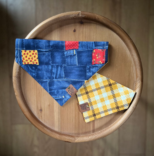 Plaid Denim / LAST CHANCE / Reversible / Over-the-Collar / Pet Bandana